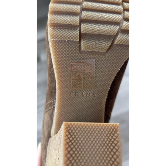 Prada Brown Suede Heeled Boots Size 7 Italy - Picture 6 of 10